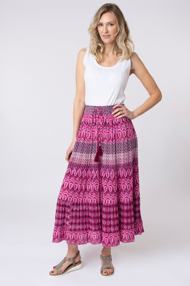 Mixed print tiered skirt