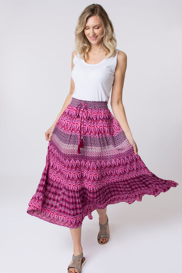 Mixed print tiered skirt
