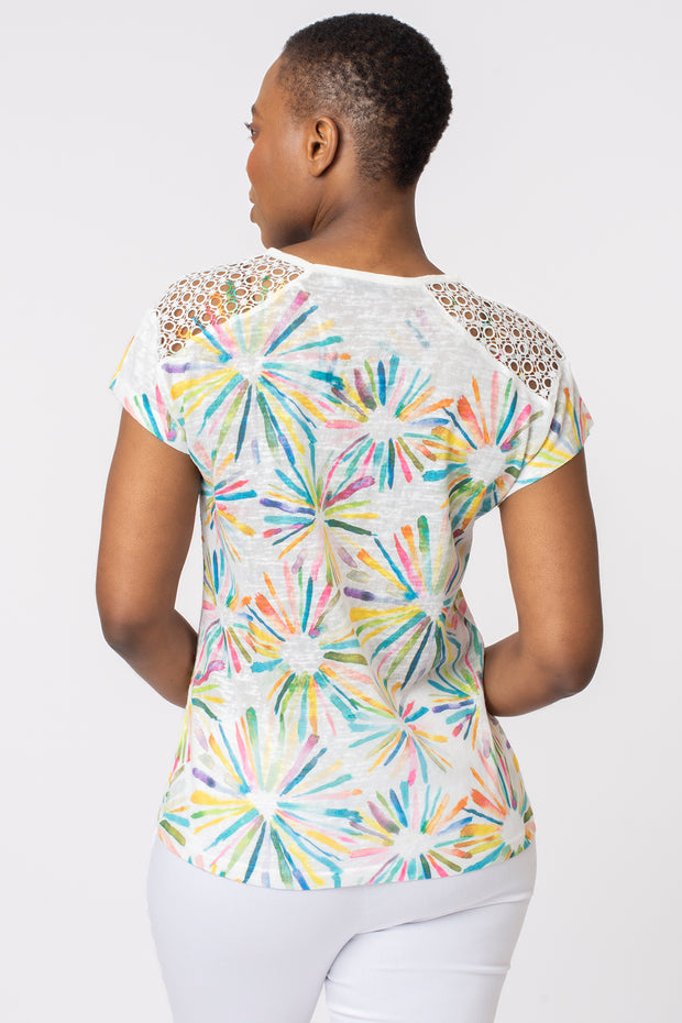 Lace shoulder stud starburst t-shirt