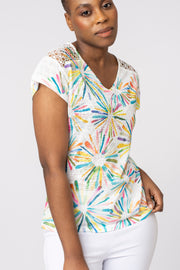 Lace shoulder stud starburst t-shirt