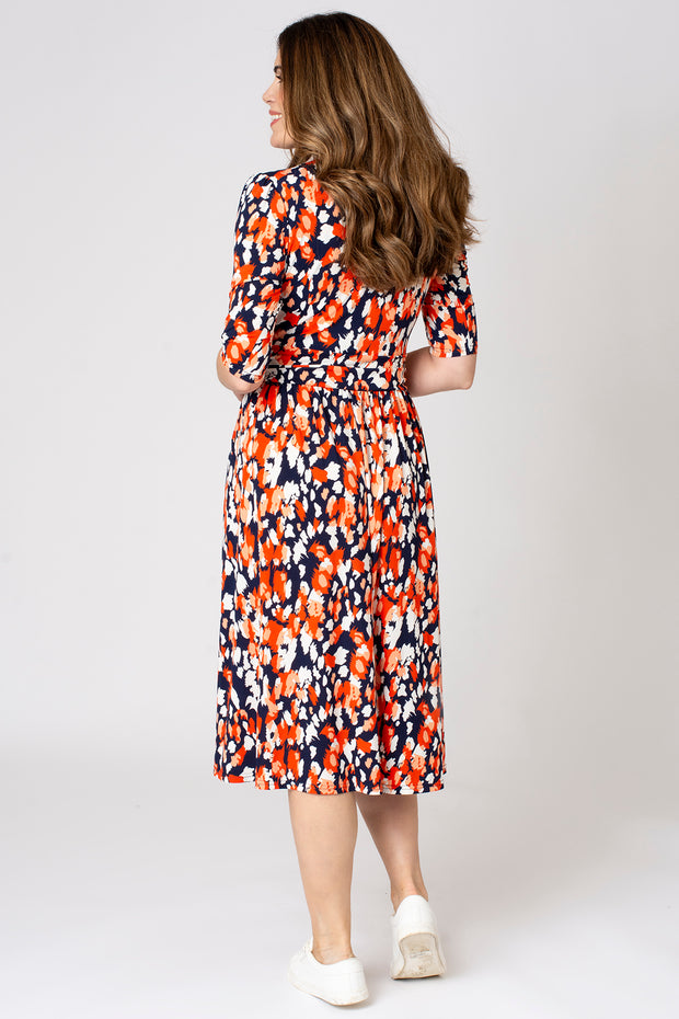 Abstract Animal Jersey Ruche Waist Dress