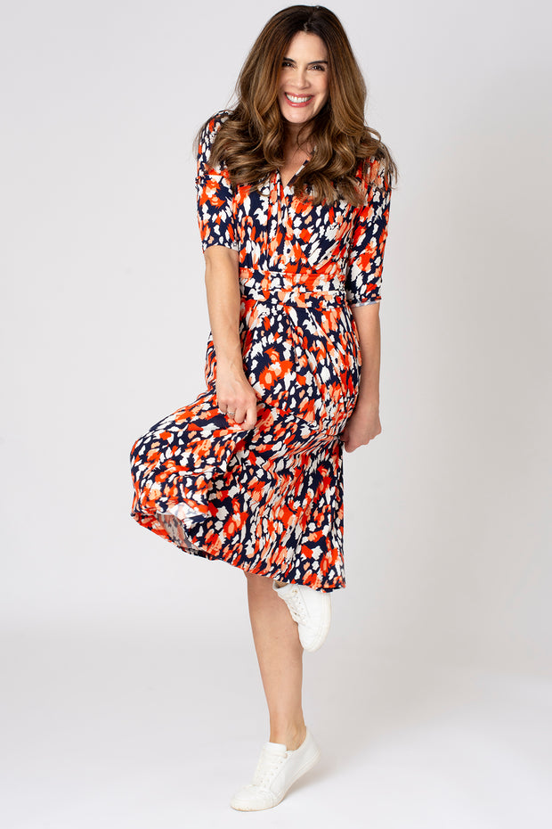 Abstract Animal Jersey Ruche Waist Dress