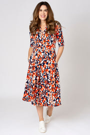 Abstract Animal Jersey Ruche Waist Dress