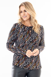 Abstract spot keyhole neck top