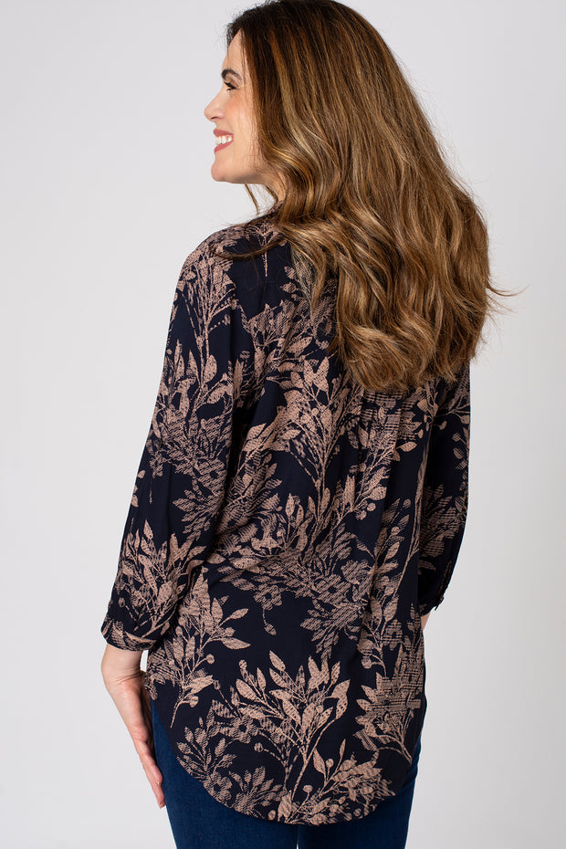 Autumn Floral Button Placket Top