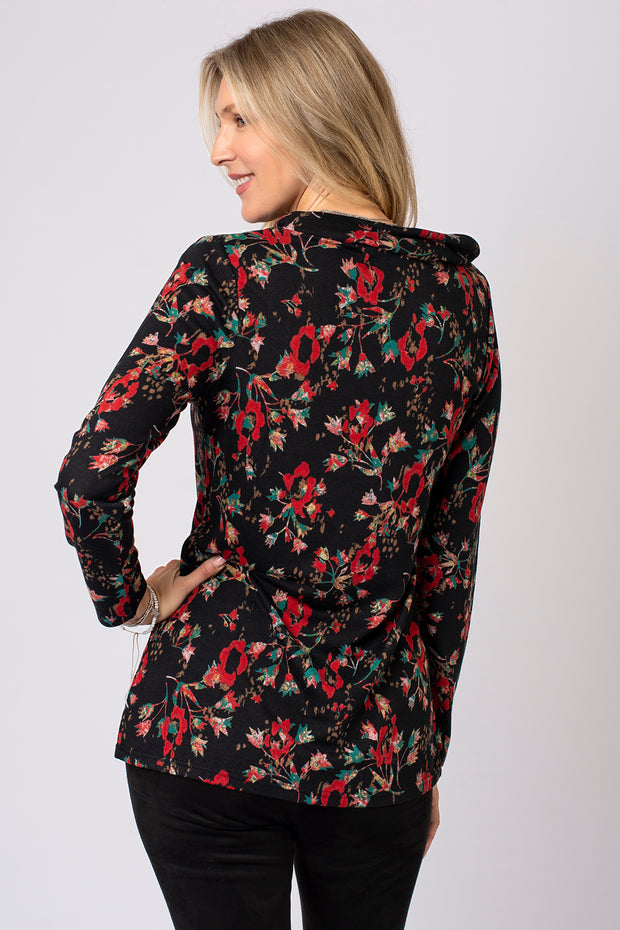 Autumn Floral Split Cowl Neck Top