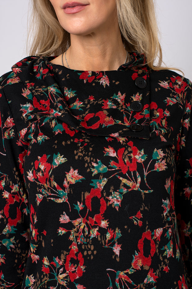 Autumn Floral Split Cowl Neck Top
