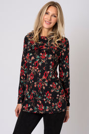 Autumn Floral Split Cowl Neck Top