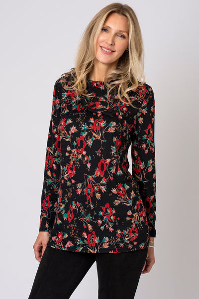 Autumn Floral Split Cowl Neck Top