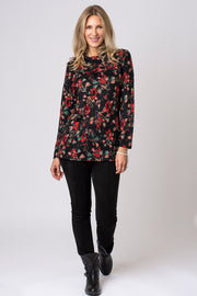Autumn Floral Split Cowl Neck Top