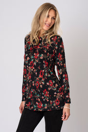 Autumn Floral Split Cowl Neck Top