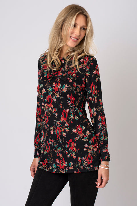 Autumn Floral Split Cowl Neck Top