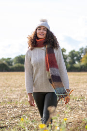 Autumnal Block Check Tassel Scarf