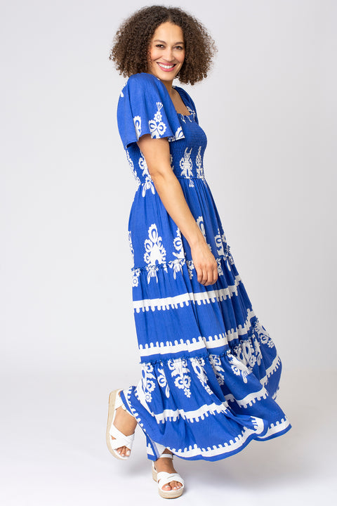 Baroque Print Tiered Dress