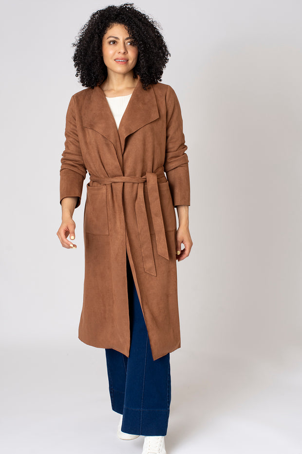 Belted Faux Suede Coat