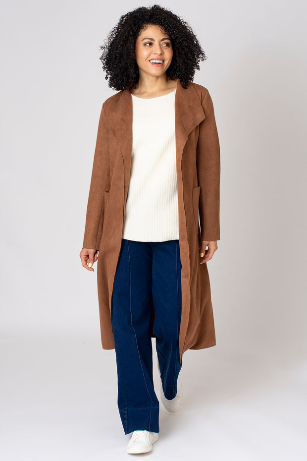 Belted Faux Suede Coat