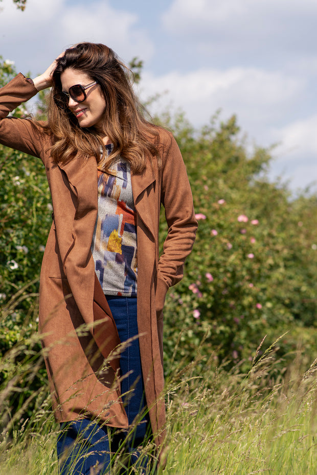 Belted Faux Suede Coat