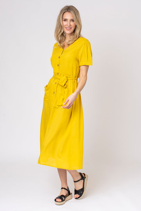 Belted Pocket Midi Shirt Dress
