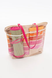 Block Stripe Beach Bag With Mat & Pillow