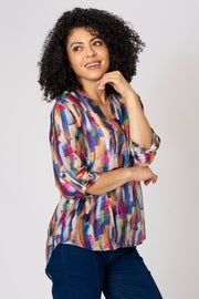 Blurred Brushstroke Notch Neck Top