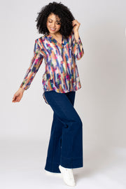 Blurred Brushstroke Notch Neck Top