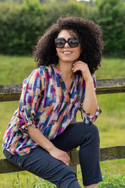 Blurred Brushstroke Notch Neck Top