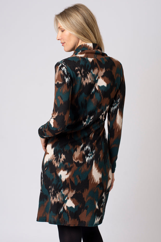 Blurry Abstract Print Cowl Neck Dress