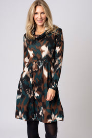 Blurry Abstract Print Cowl Neck Dress