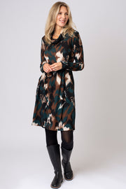 Blurry Abstract Print Cowl Neck Dress