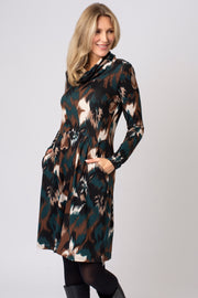 Blurry Abstract Print Cowl Neck Dress