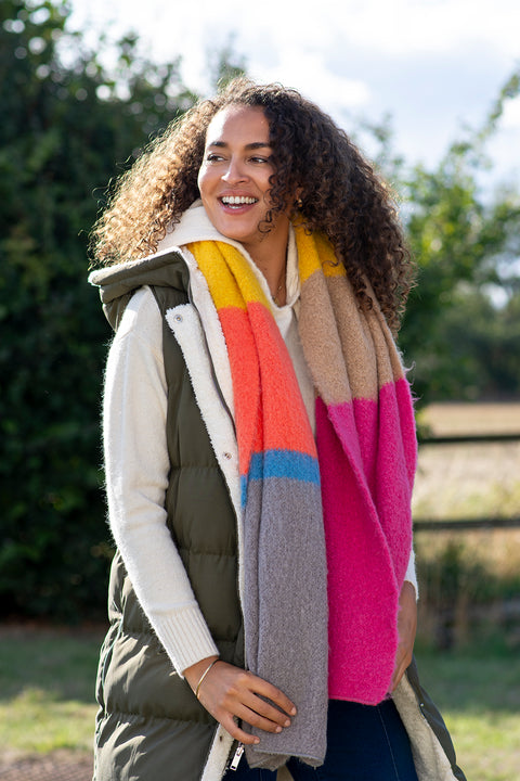 Boucle Knit Rainbow Stripe Scarf