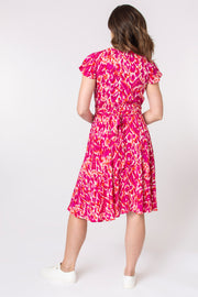 Bright Animal Ruche Waist Short Dress