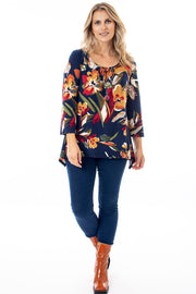 Bright floral hanky hem top with necklace