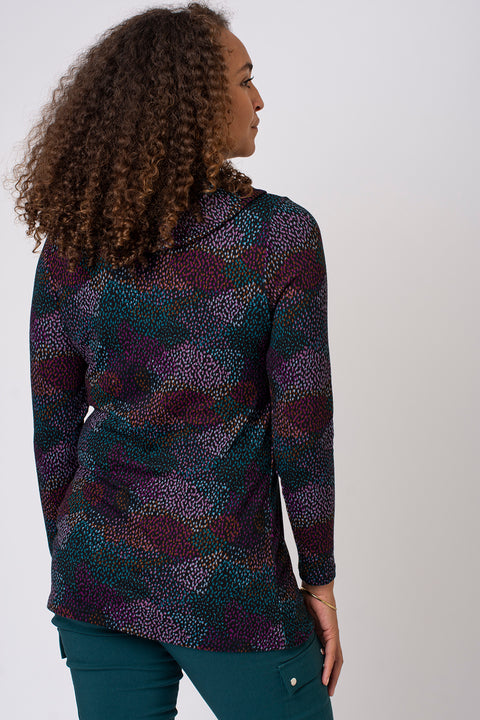 Bright Mini Spots Split Cowl Neck Top