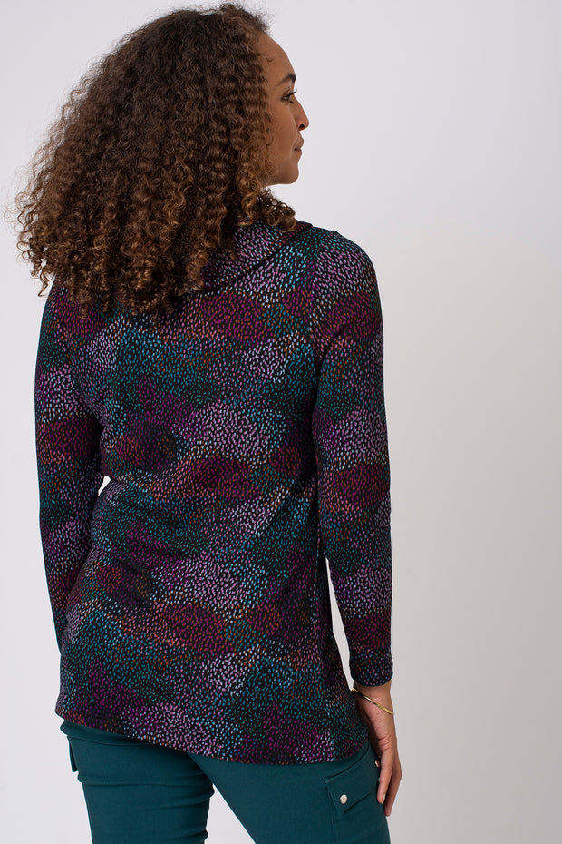 Bright Mini Spots Split Cowl Neck Top