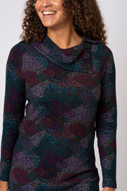 Bright Mini Spots Split Cowl Neck Top