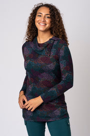 Bright Mini Spots Split Cowl Neck Top