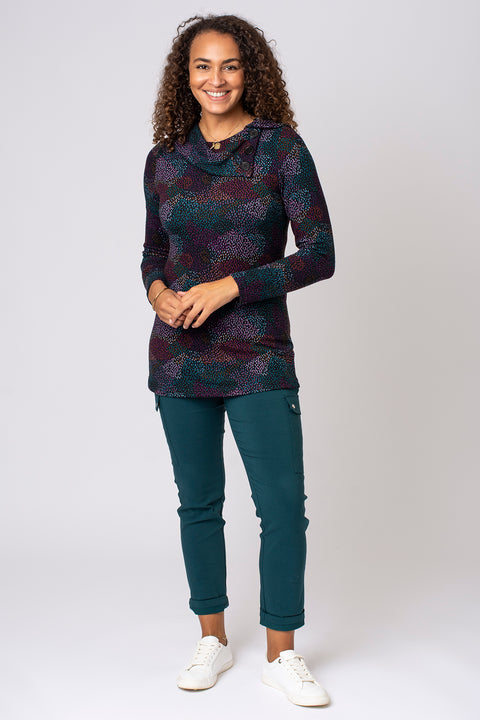 Bright Mini Spots Split Cowl Neck Top