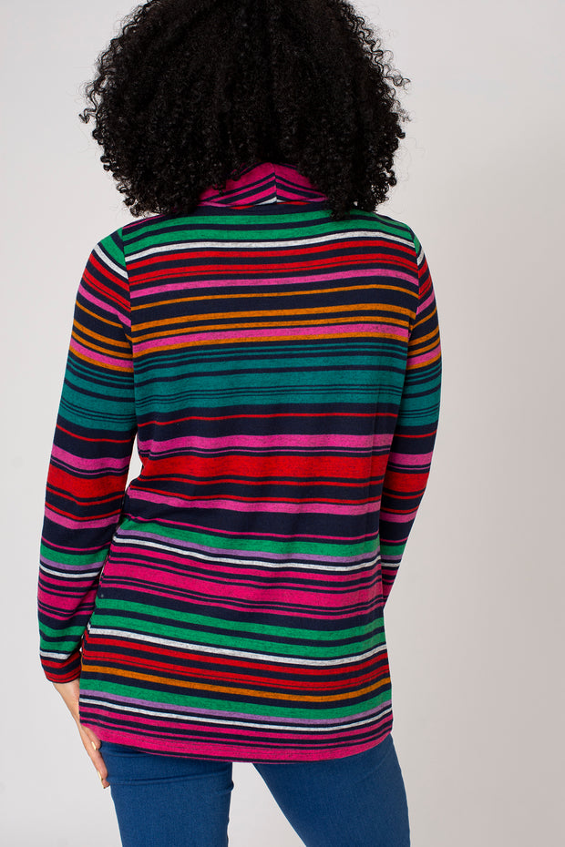 Bright Stripe Brushed Cowl Neck Top