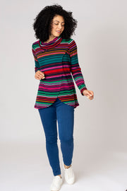 Bright Stripe Brushed Cowl Neck Top