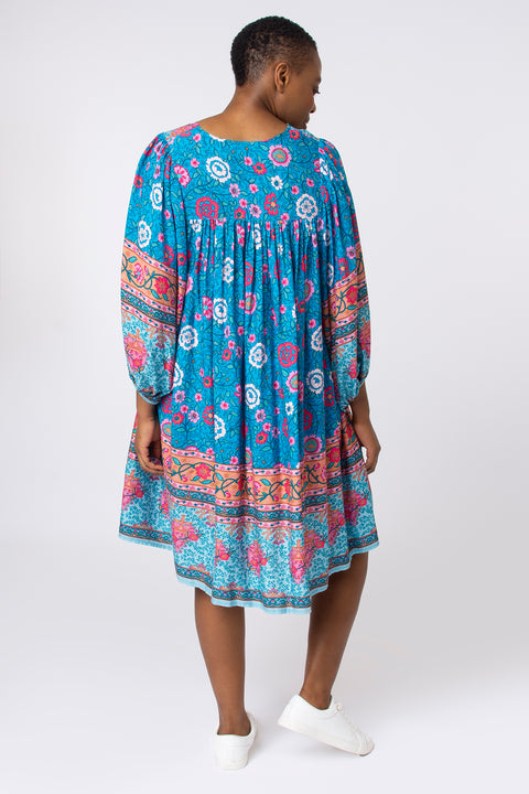 Bright Paisley Long Sleeve Mini Smock Dress