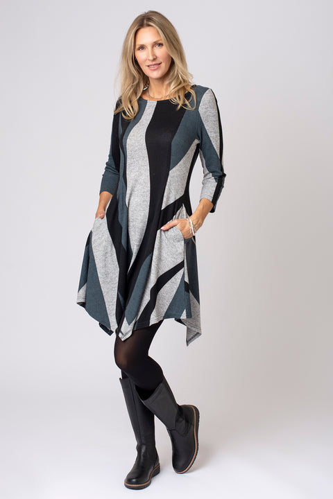 Brushed Wavy Hanky Hem Dress