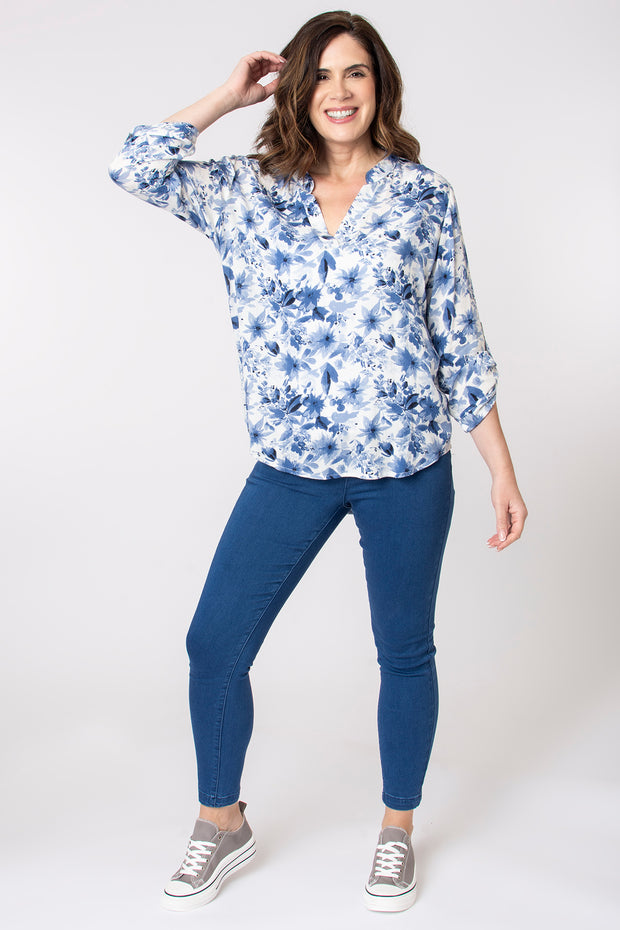 Brushstroke Floral Notch Neck Top