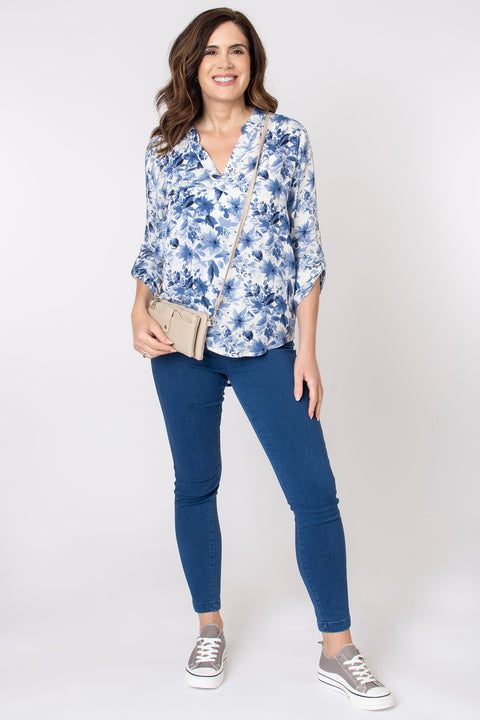 Brushstroke Floral Notch Neck Top