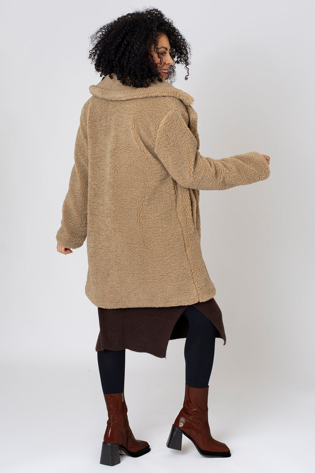 Button Detail Teddy Coat