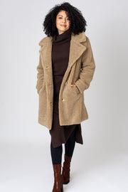 Button Detail Teddy Coat