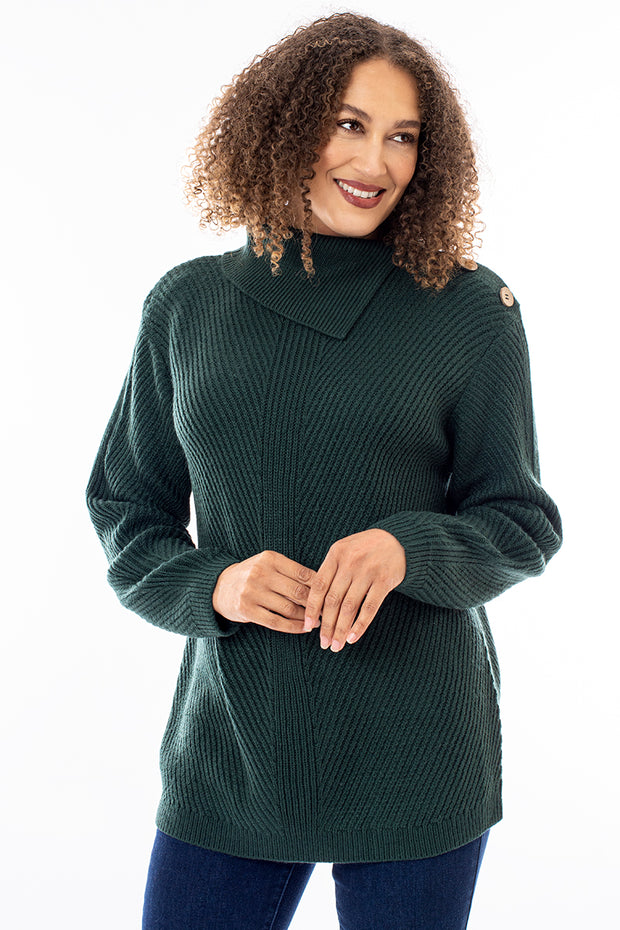 Button split roll neck jumper