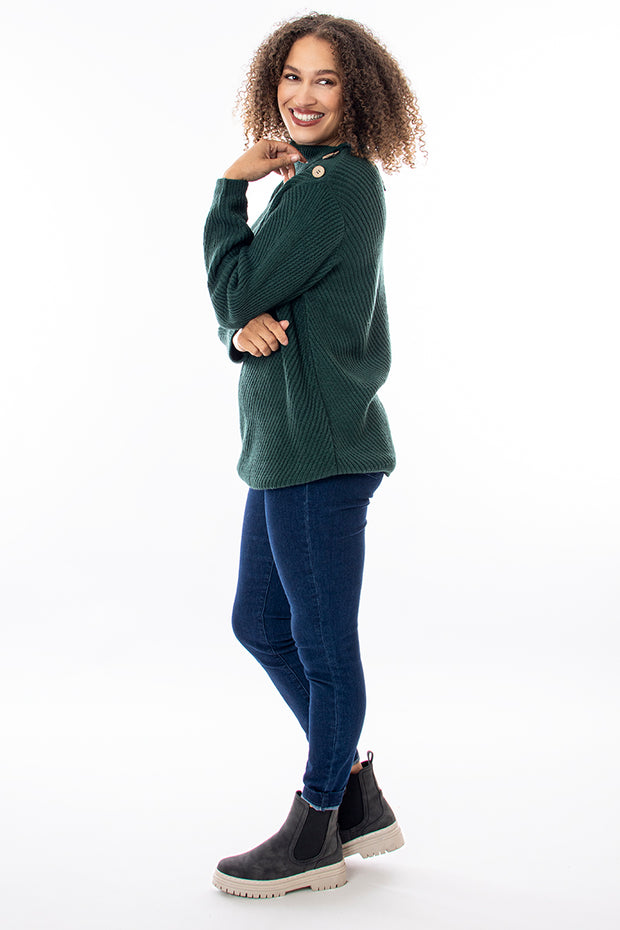 Button split roll neck jumper