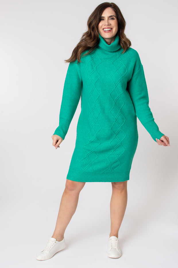 Cable Front Roll Neck Knitted Dress