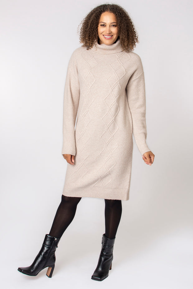 Cable Front Roll Neck Knitted Dress